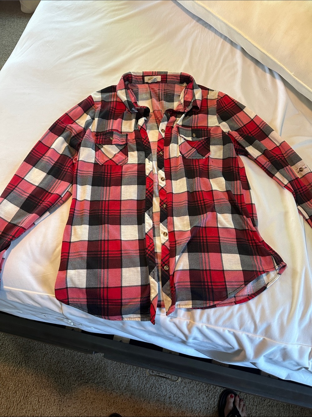 Passport Red Black White Plaid Button-Up Shirt